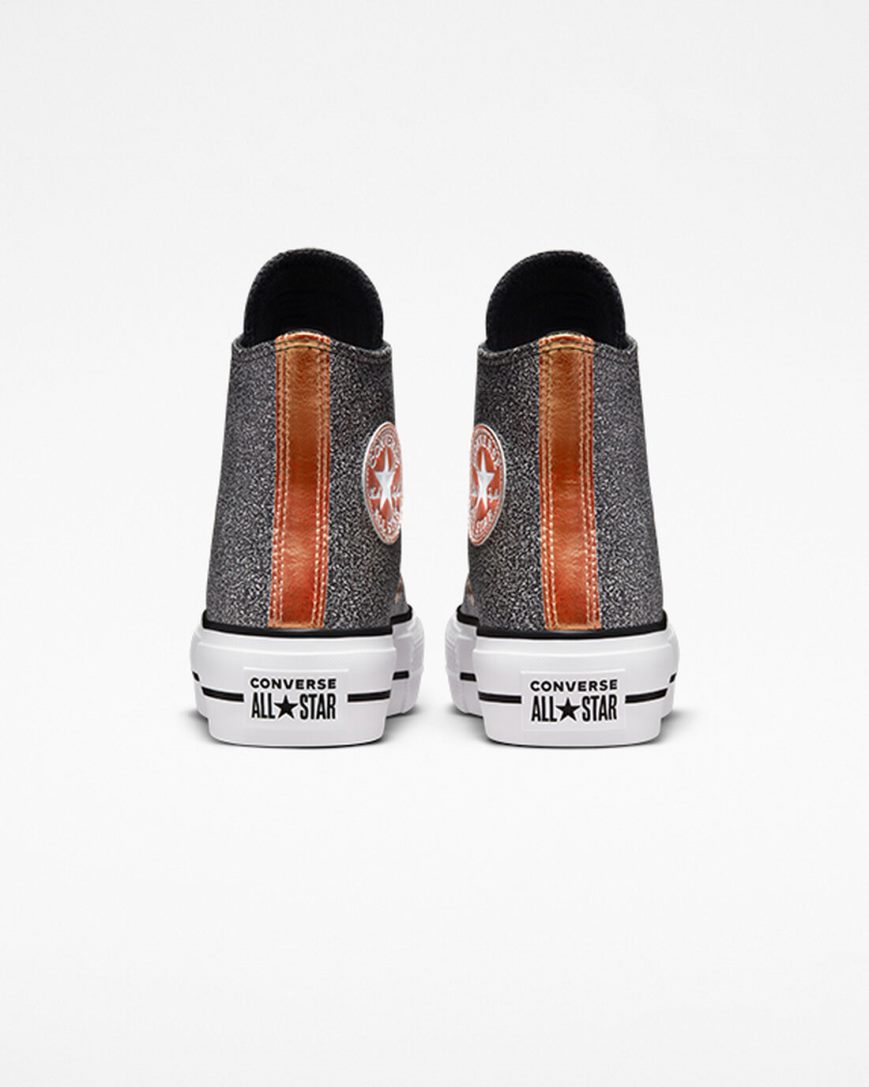 Topanky Na Platforme Converse Chuck Taylor All Star Lift Metallic Glitter Vysoke Damske Čierne Meď Biele | SK AYQZI0